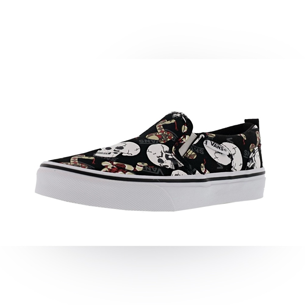Vans Black Slip-On with Skull and Snake Design